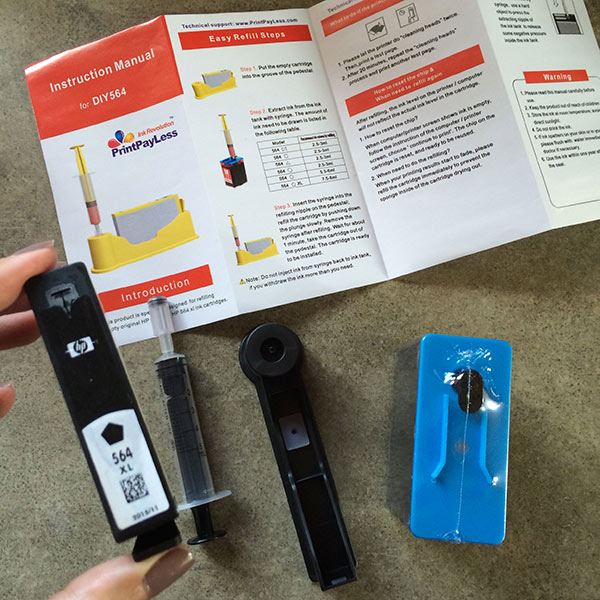 The printer refill kit comes with everything you need to refill your printer ink
