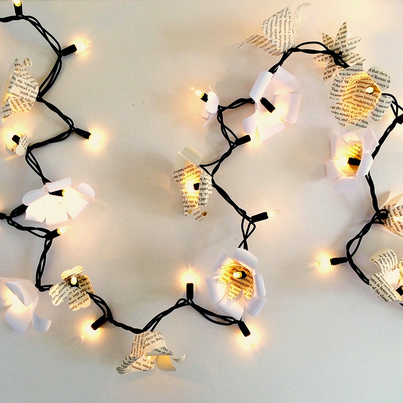Decorate your light strings with pretty bookpage flowers