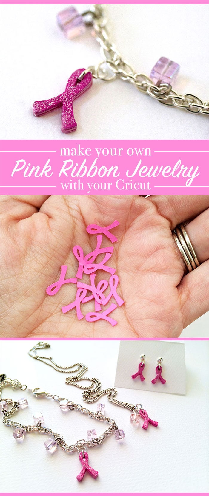Make your own Pink Ribbon jewelry with your Cricut - designed by Jen Goode to support Breast Cancer Awareness - DIY BCA Jewelry