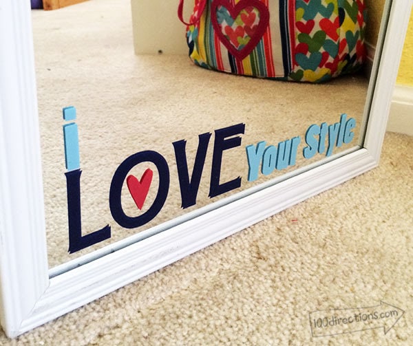 I Love Your Style vinyl word art decorated mirror designed by Jen Goode