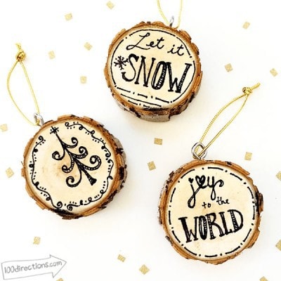 Pen and Ink Wood Slice Ornaments by Jen Goode