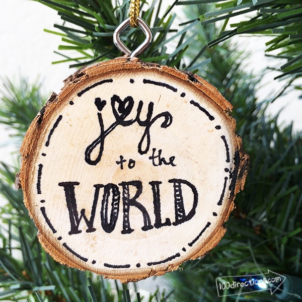 Joy to the World Wood Slice Ornament by Jen Goode
