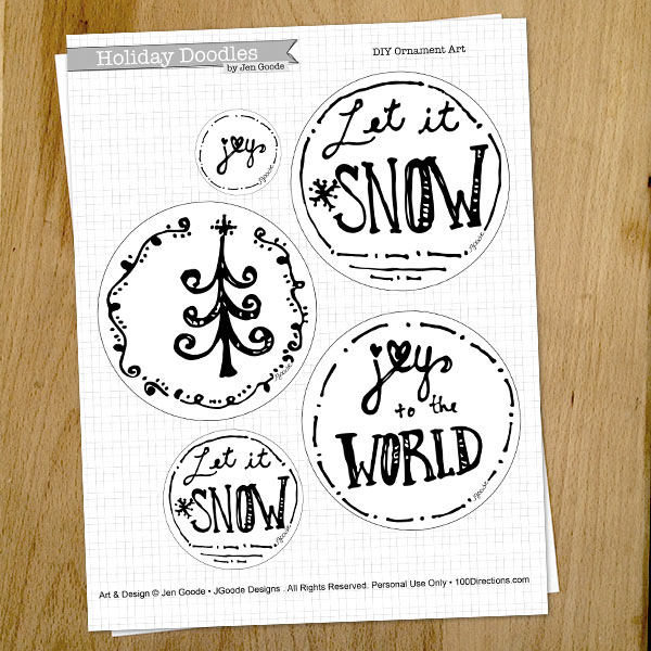 Printable Pen and Ink Holiday Ornament art by Jen Goode