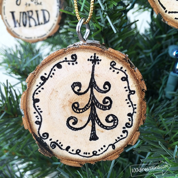 Winter Tree Wood Slice Ornament by Jen Goode