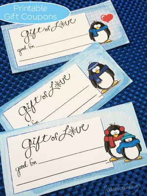 Printable penguin coupons designed by Jen Goode