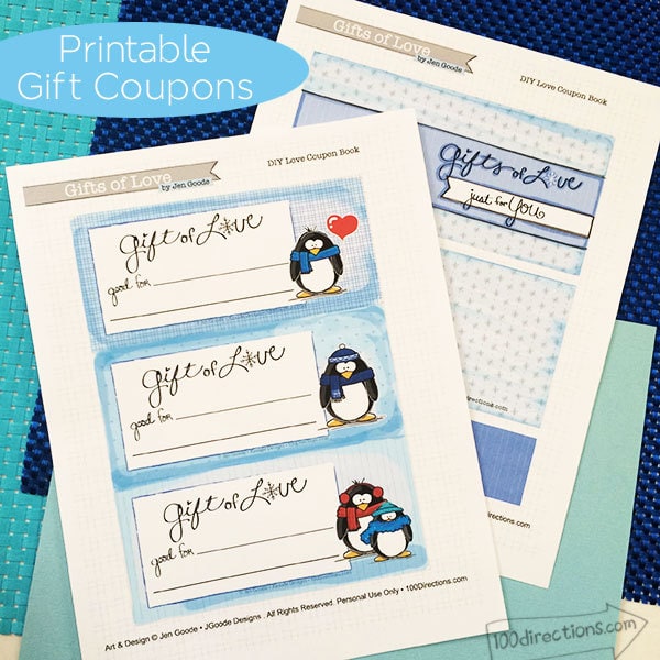 Printable craft kit to make Penguin Coupon Book designed by Jen Goode