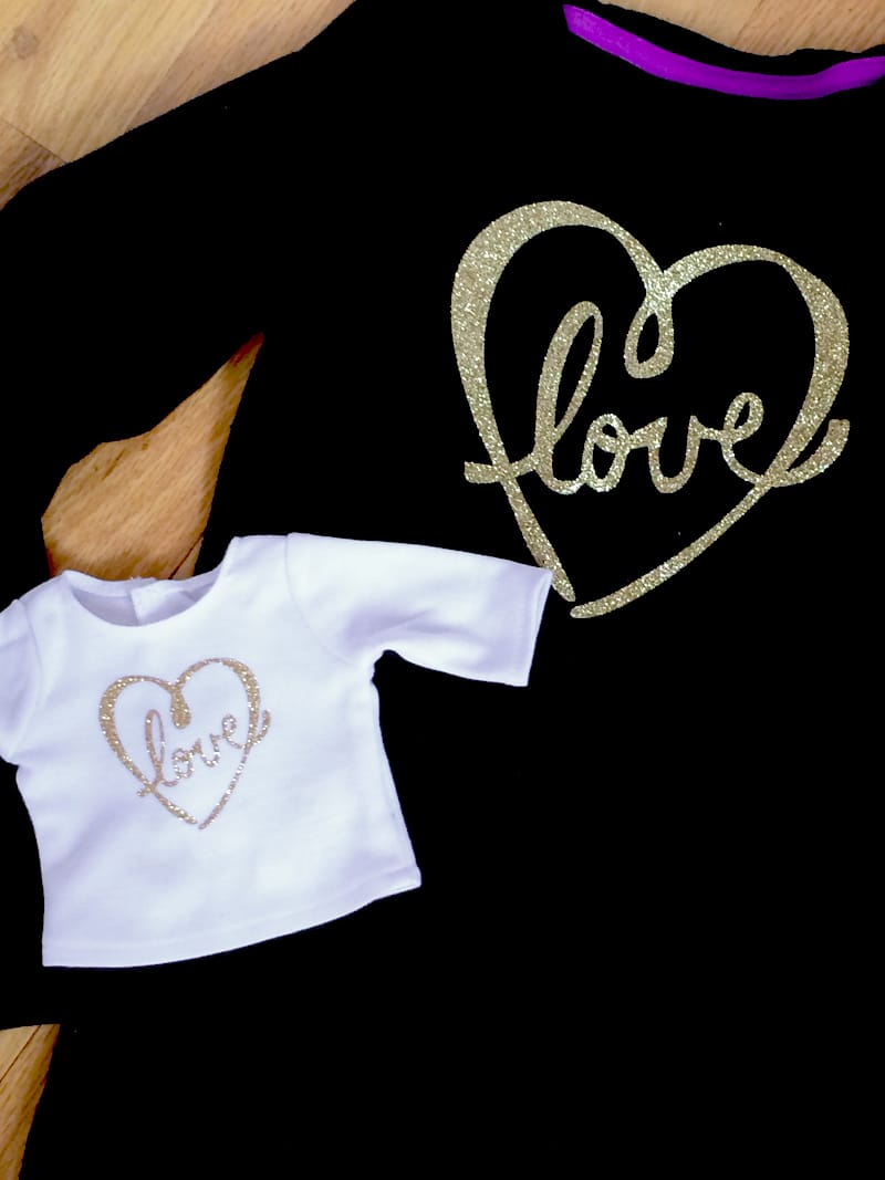 make matching girl and Doll glitter shirts with your Cricut