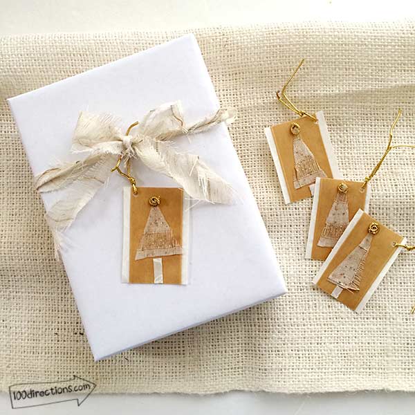Use more fabric scraps as ribbon to decorate your gift wrapping