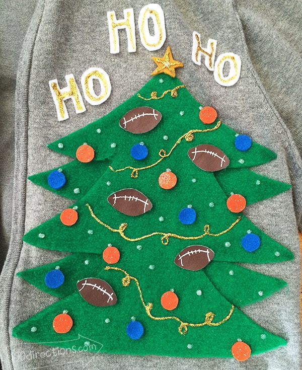 Ugly Sweater Christmas tree with a Football theme