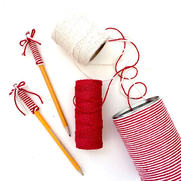 Yarn wrapped pencils and supplies