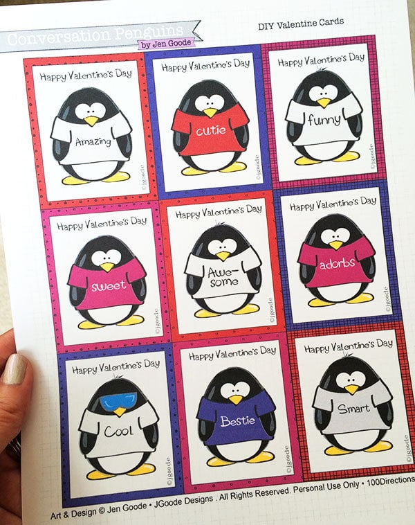 Conversation Penguins free Printable Valentines by Jen Goode