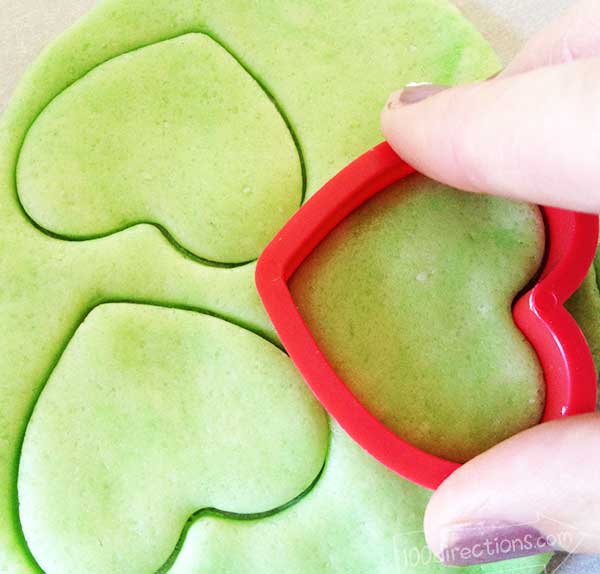 Cut hearts for shamrock leaves