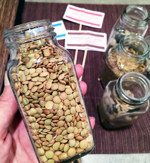 Spice jar with dried lentils to make a sign stand