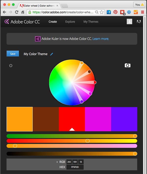 Create a color palette from the color wheel