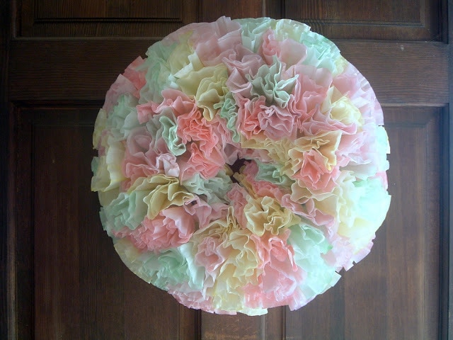 spring wreath with coffee filters