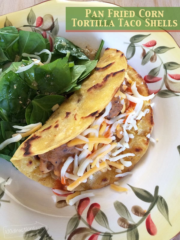 Pan fried corn tortilla taco shells