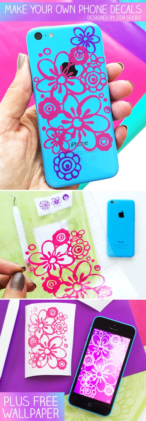 Make your own iPhone decal with Cricut and art by Jen Goode