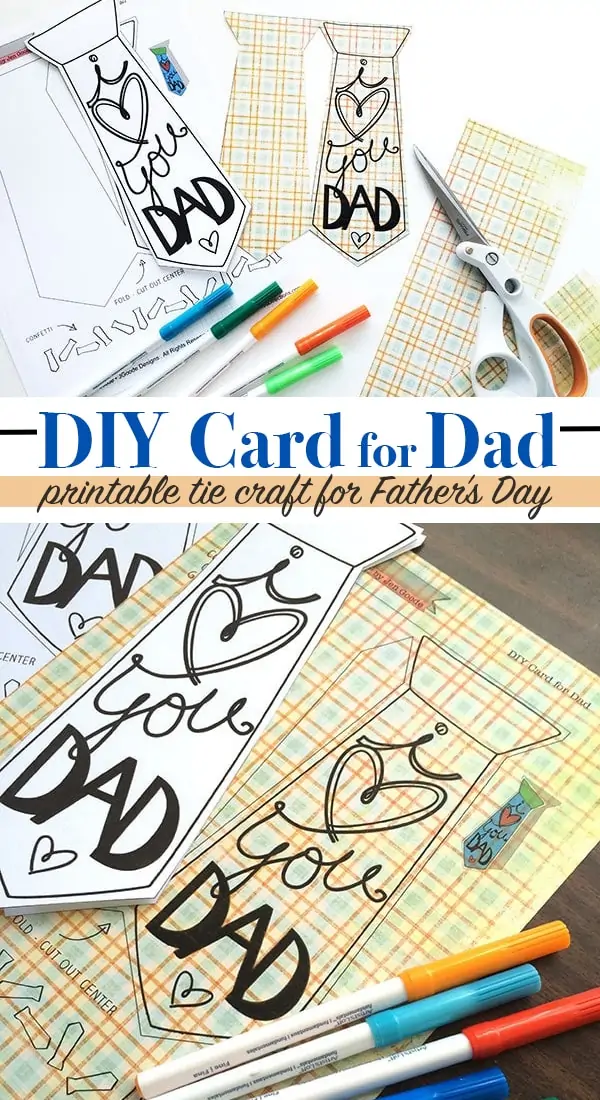 printable tie card craft for Fathers day with printable art designed by Jen Goode