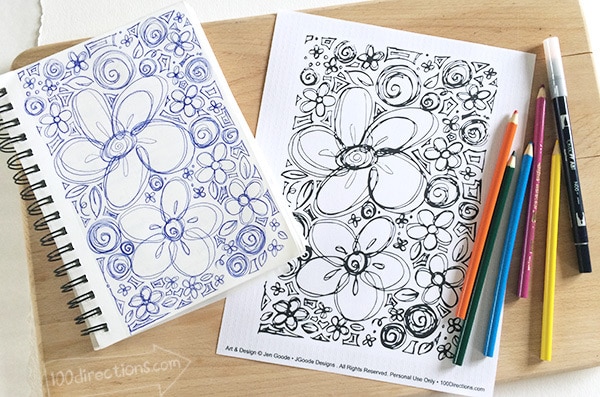 Floral sketch coloring page designed by Jen Goode