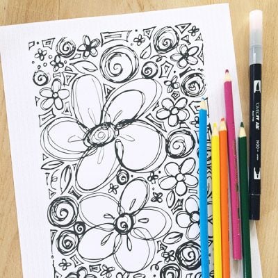 Floral sketch coloring page by Jen Goode