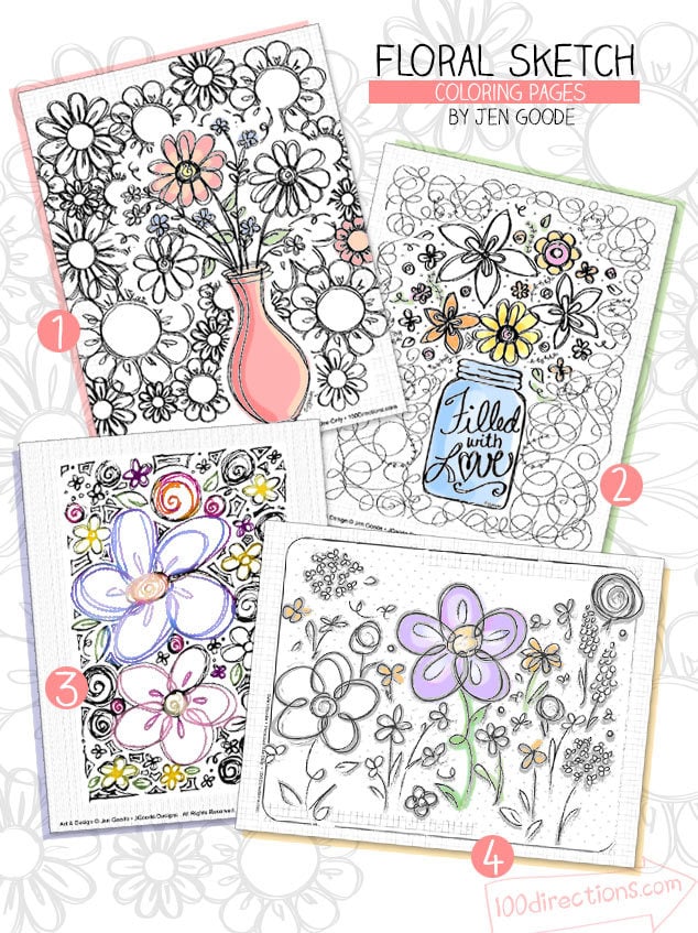 Floral Sketch Coloring pages by Jen Goode