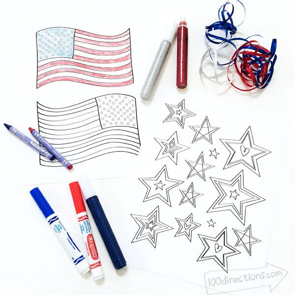 Supplies to make your own mini American flag and paper sparkler wands