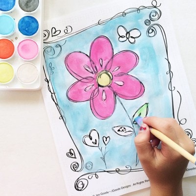 Free flowers and hearts coloring page by Jen Goode
