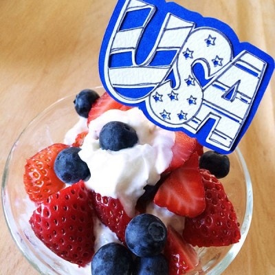 Yummy berries and whipped cream treat with custom USA topper designed by Jen Goode