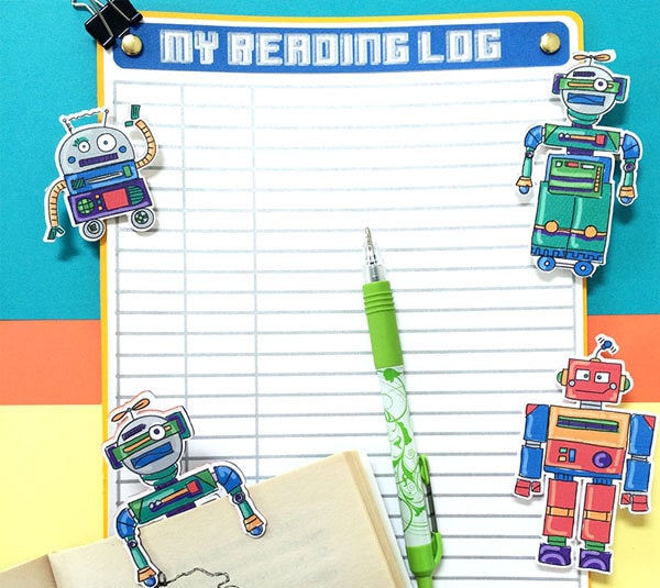 Robot themed DIY reading log designed by Jen Goode and made with Cricut