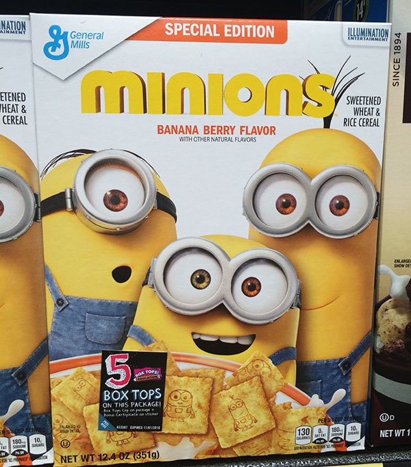 Minion Cereal with Box Tops