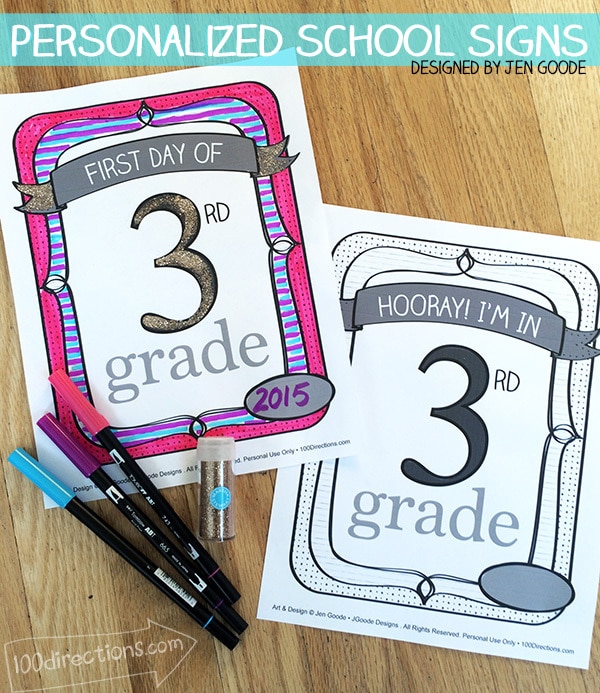 Personalize your own school signs designed by Jen Goode
