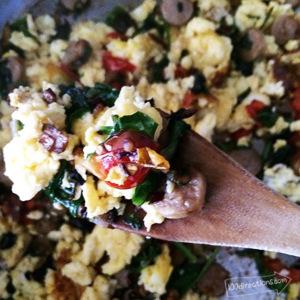 Cooked veggies for breakfast burritos