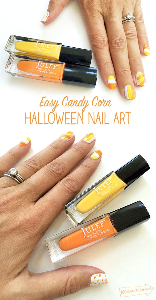 Easy Candy Corn Halloween Nail Art - 100 Directions