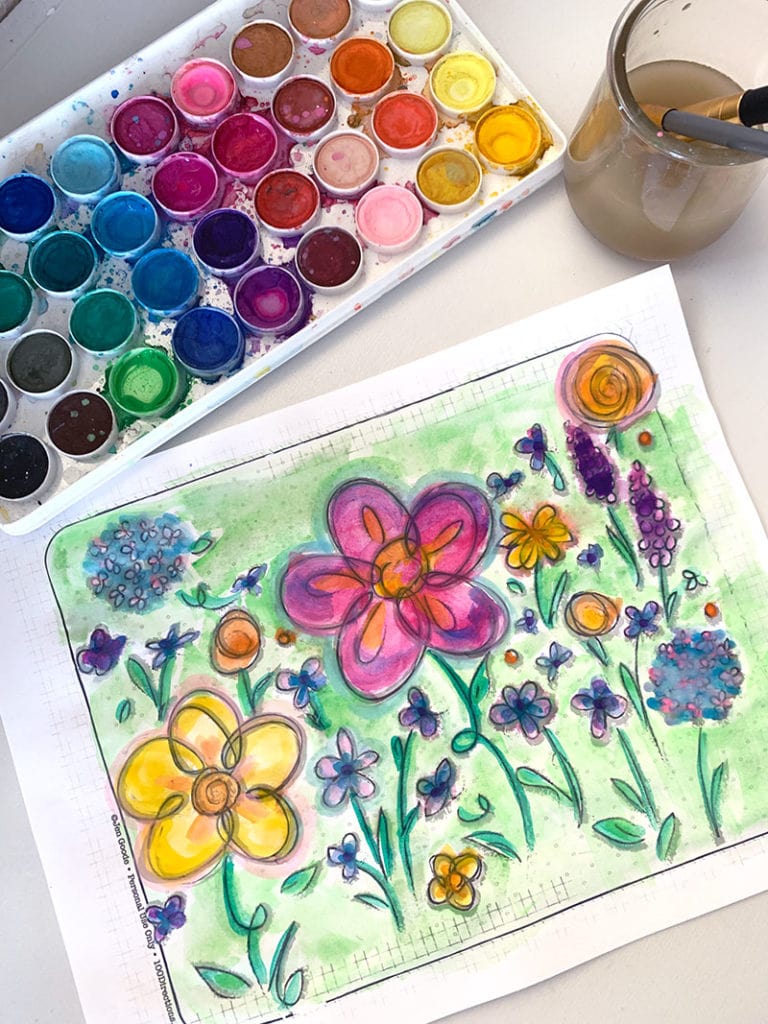 Use watercolor paints with coloring pages 