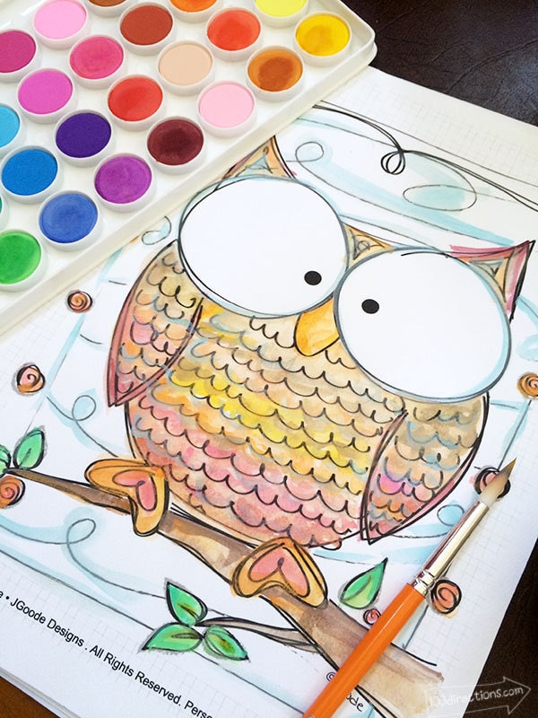 Coloring with watercolor paints Owl Coloring Pages