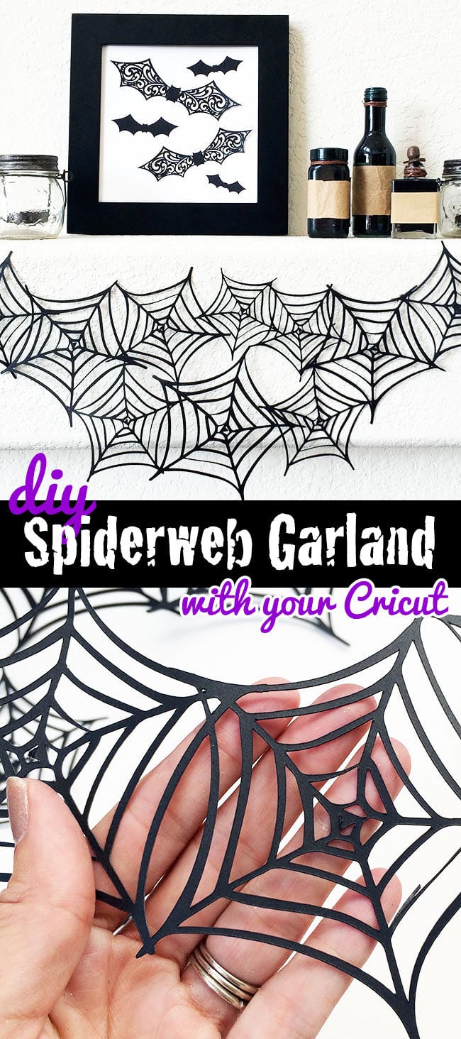 DIY Spiderweb garland designed by Jen Goode and made with Cricut