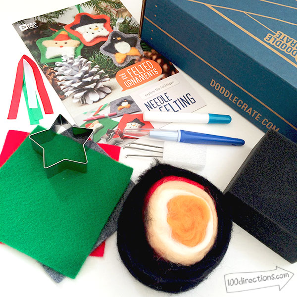 What's inside the Doodle Crate holiday needle felting kit