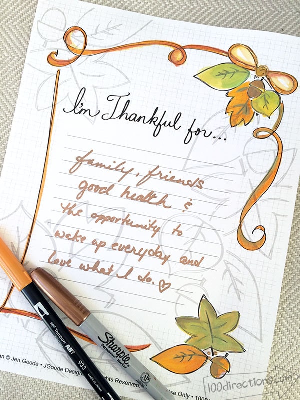 Color your own thankful note page