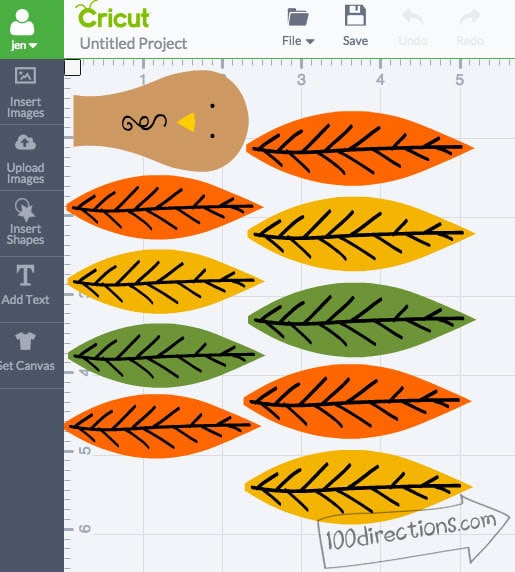 Lay out the turkey pieces in Cricut Design Space