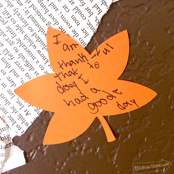 A little thanks written on a leaf for our Thankful Tree