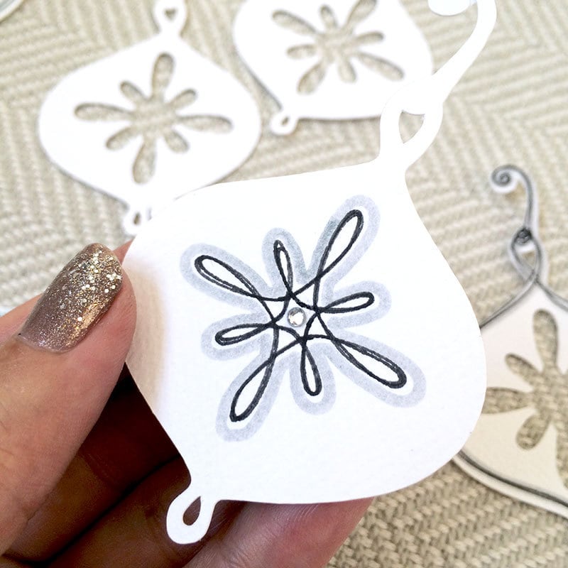 Each ornament is drawn and then cut with the Cricut