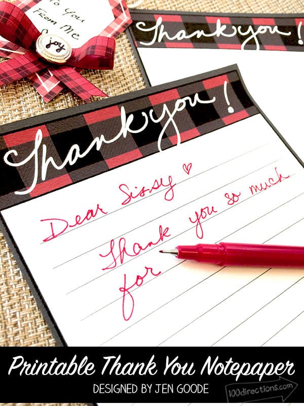 Print your own Thank You notepaper with Buffalo Check Plaid - Designed by Jen Goode