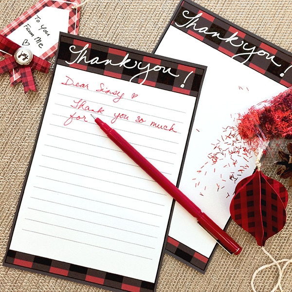 Thank You notepaper with Buffalo Check Plaid - Designed by Jen Goode