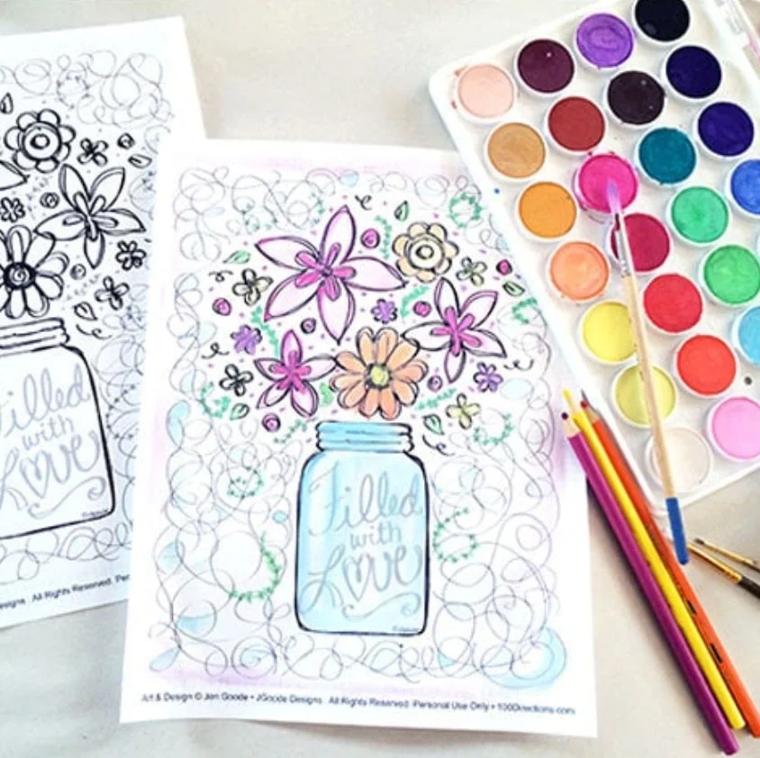 Filled with Love Floral coloring page designed by Jen Goode