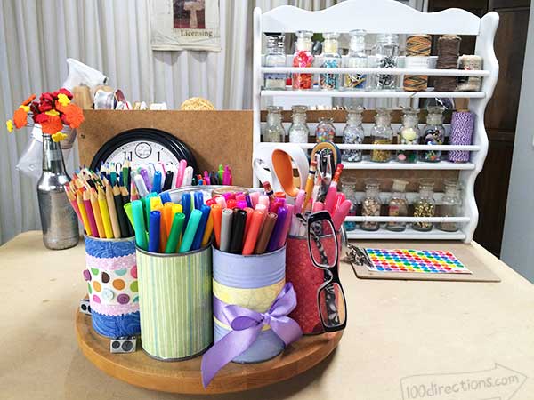 Crafting table with pencils and pens