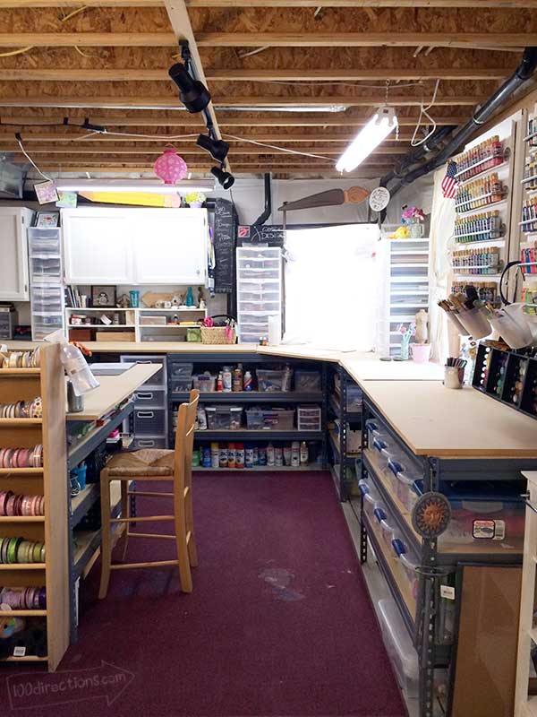 An Incredible Colourful Basement Craft Room Haven!  Basement craft rooms,  Dream craft room, Sewing room inspiration