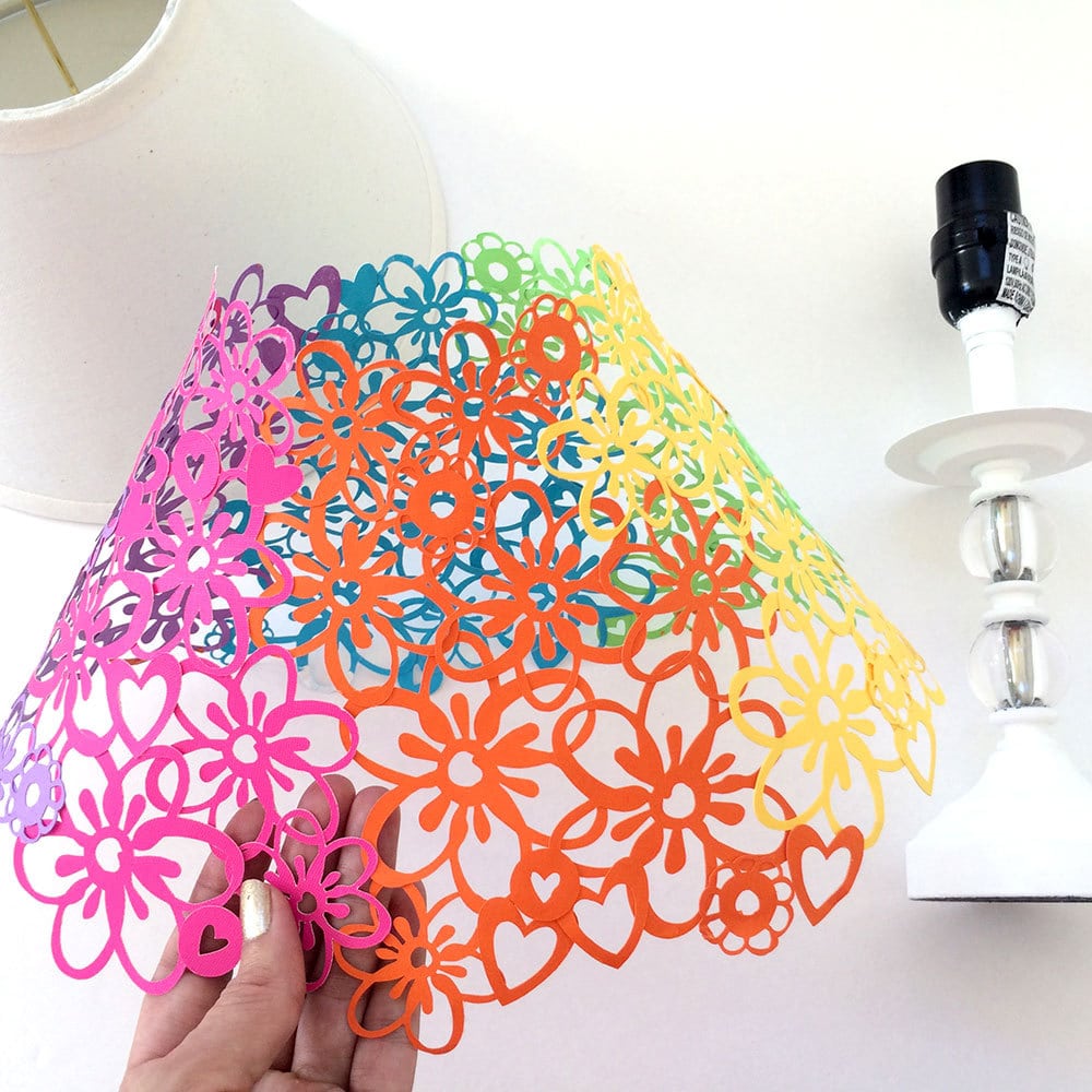 Finished paper lace lampshade designed by Jen Goode