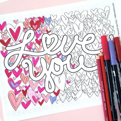 Love You coloring page designed by Jen Goode