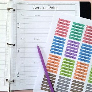 Special Dates printable planner pages designed by Jen Goode