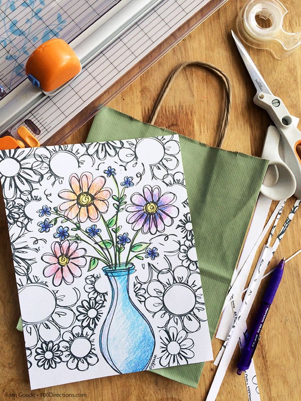 Trim coloring page to cover gift bag